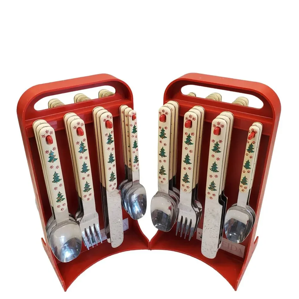 Oneida Holiday Colormates 46 Piece Set Plus Portable Caddy Christmas Flatware